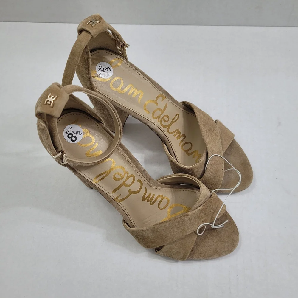 Sam Edelman Yancy Block Heel Ankle Strap Suede Sandals in Oatmeal Size 8.5 NWOT